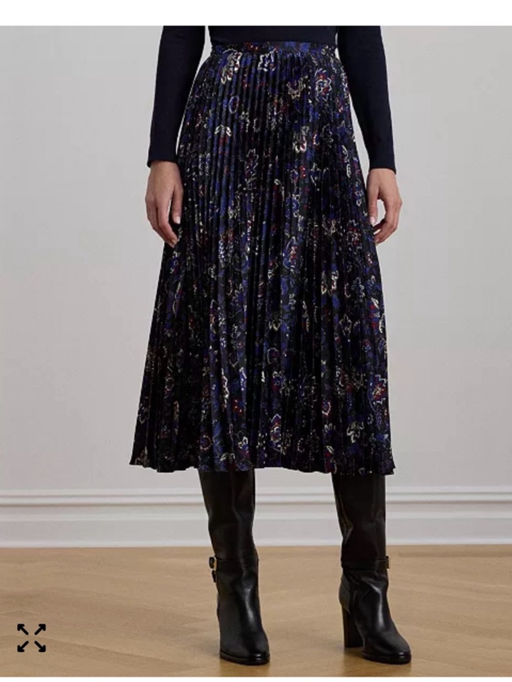 NWT RALPH LAUREN Pleated Navy Floral Midi Skirt SIZE 2